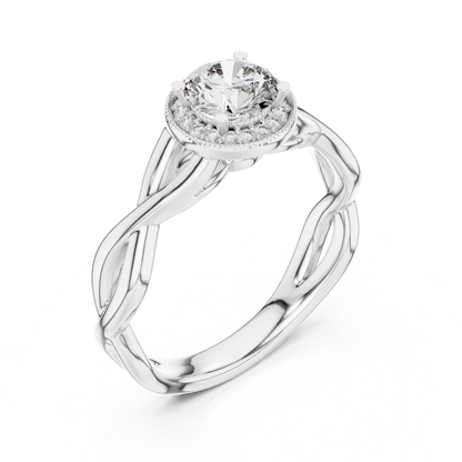 Round diamond halo twist ring perspective view
White gold round brilliant halo ring
Angled view lab grown diamond halo ring
White gold twisted band engagement ring
Round diamond milgrain halo engagement ring
Infinity twist solitaire diamond ring
Polished white gold halo diamond ring
Classic round diamond halo engagement ring
Lab grown round diamond twist ring
White gold halo ring angled perspective