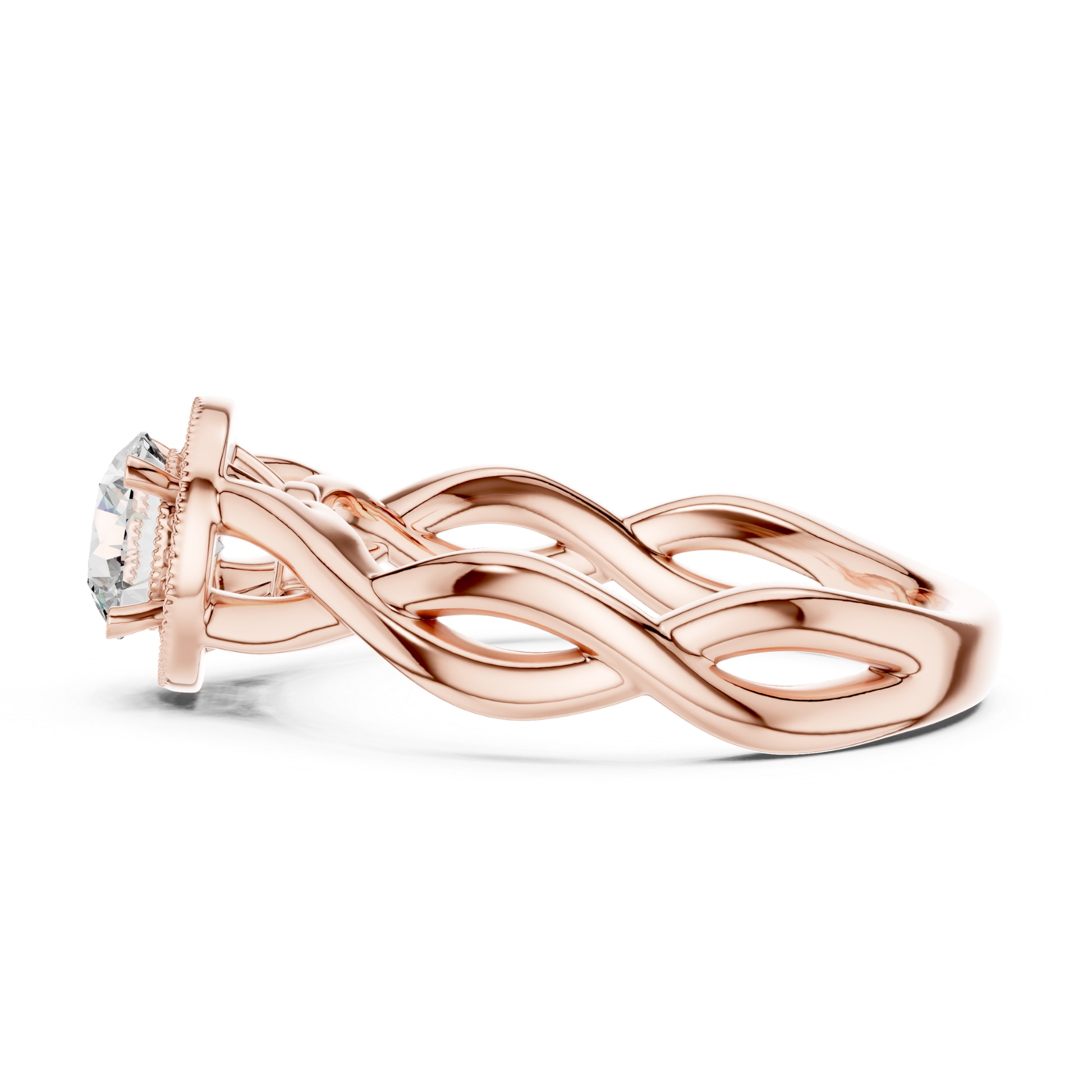 Round diamond halo twist ring side profile view
Rose gold round brilliant halo ring side profile
Side profile lab grown round diamond halo ring
Rose gold twisted band engagement ring
Milgrain halo diamond ring side view
Infinity twist solitaire diamond ring profile
Round brilliant halo diamond engagement ring
Lab grown round diamond halo engagement ring
Polished rose gold engagement twist ring
Classic round diamond halo twist ring