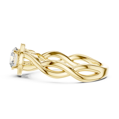Round diamond halo twist ring side profile view
Yellow gold round brilliant halo ring side profile
Side profile lab grown round diamond halo ring
Yellow gold twisted band engagement ring
Milgrain halo diamond ring side view
Infinity twist solitaire diamond ring profile
Round brilliant halo diamond engagement ring
Lab grown round diamond halo engagement ring
Polished yellow gold engagement twist ring
Classic round diamond halo twist ring