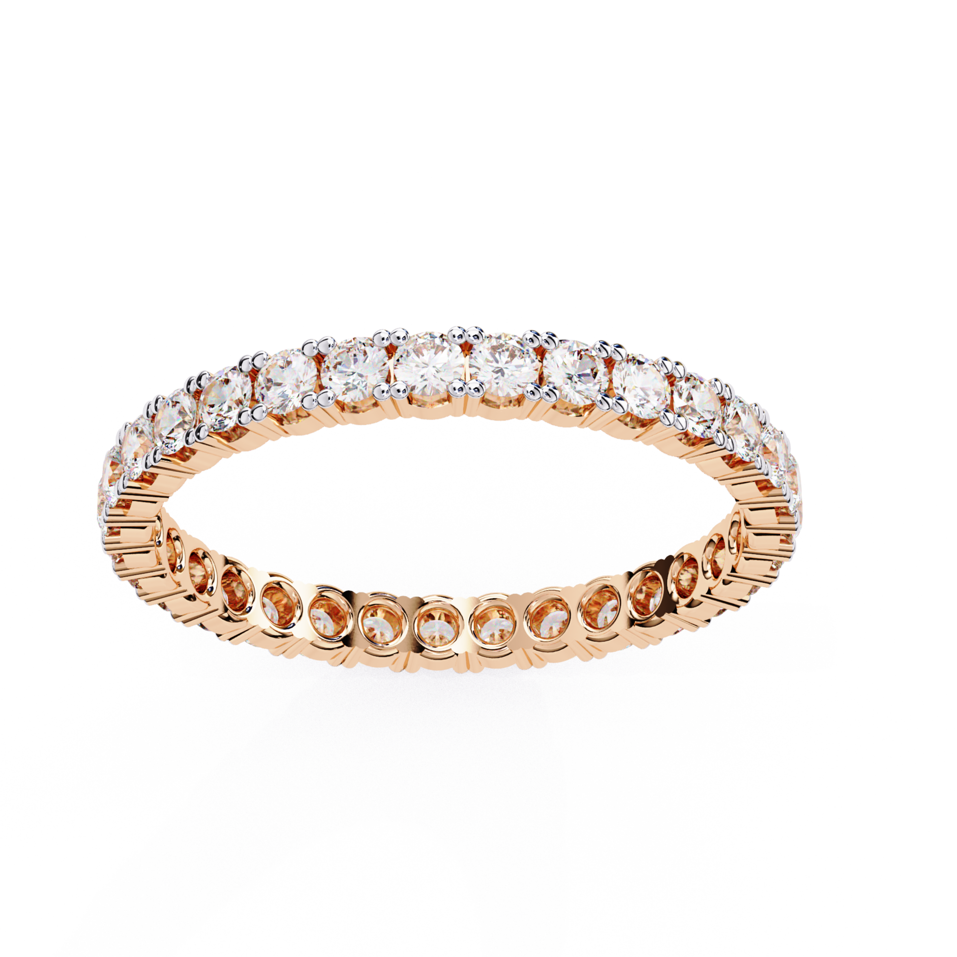 Round diamond rose ring
Rose metal round diamond band
Round diamond full ring
Rose tone round diamond setting
Round diamond circle ring
Rose band with round diamonds
Round diamond ring front view
Rose metal diamond band
Round diamond continuous ring
Rose round diamond band view