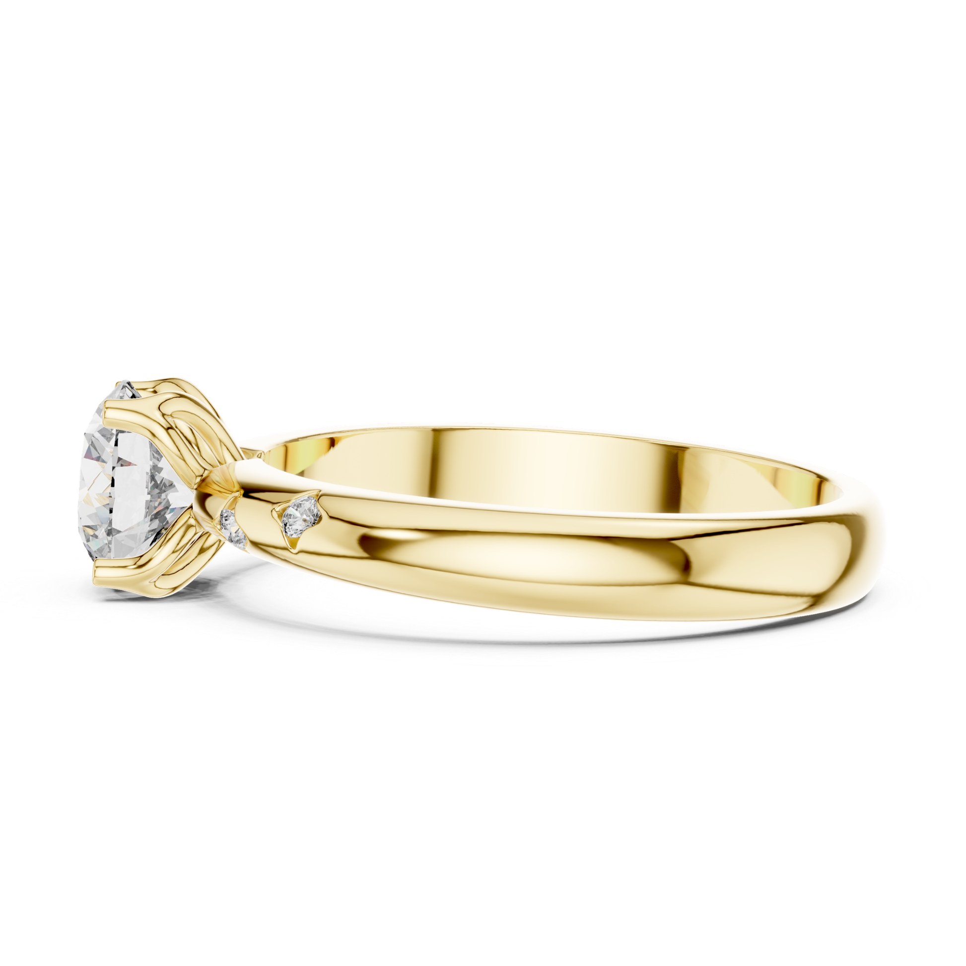 Yellow gold round diamond solitaire ring side profile
Side view yellow gold diamond engagement ring
Round diamond solitaire ring with accent stones
Yellow gold ring with round center diamond
Elegant side angle diamond solitaire ring
Yellow gold diamond ring side view close up
Four prong round diamond ring profile view
Polished yellow gold ring with accent diamonds
Fine jewelry round diamond ring side angle
Yellow gold solitaire ring with stone accents