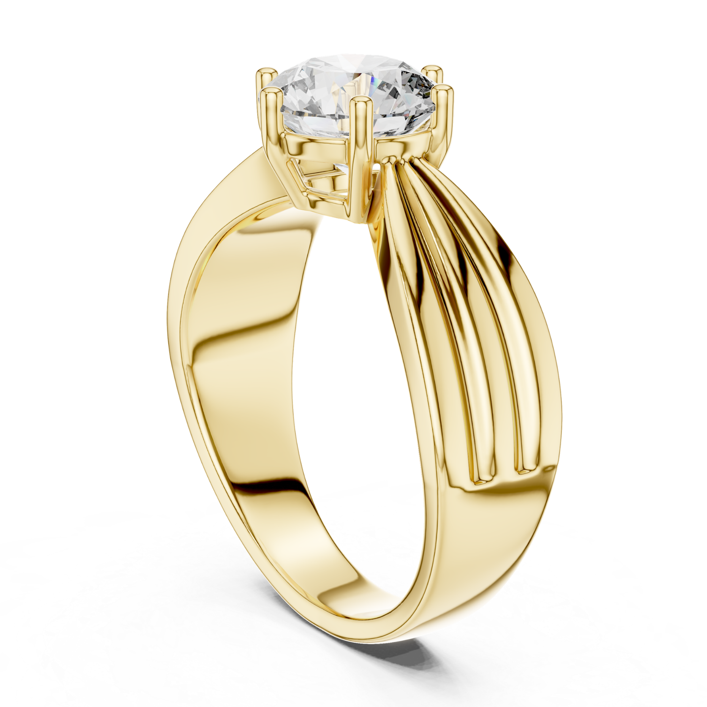 Round diamond split shank solitaire ring three quarter view
Yellow gold round diamond ring three quarter view
Three quarter view engagement ring
Round brilliant diamond solitaire ring
Yellow gold six prong diamond ring
Split shank round diamond gold ring
Polished yellow gold engagement ring
Lab grown round diamond solitaire ring
Cathedral style diamond ring
Modern round diamond gold ring