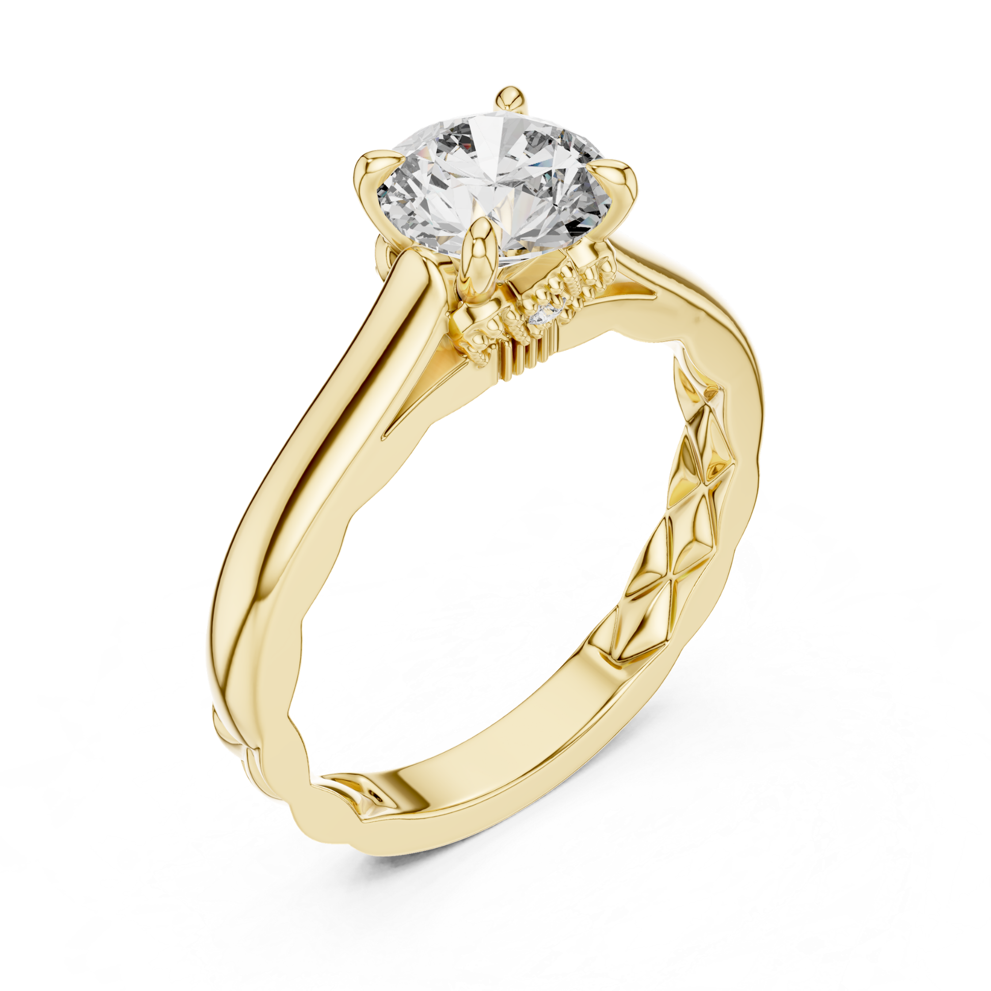 Perspective view round solitaire diamond engagement ring
Yellow gold round solitaire diamond ring
Four prong round brilliant diamond ring
Perspective round solitaire diamond engagement ring
Yellow gold round diamond ring perspective profile
Round brilliant diamond ring with plain band
Minimalist round solitaire diamond ring design
Polished yellow gold round diamond ring
Perspective round cut diamond ring with four prongs
Classic yellow gold solitaire diamond ring