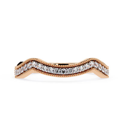 Rose gold diamond wedding band with scalloped wave shape