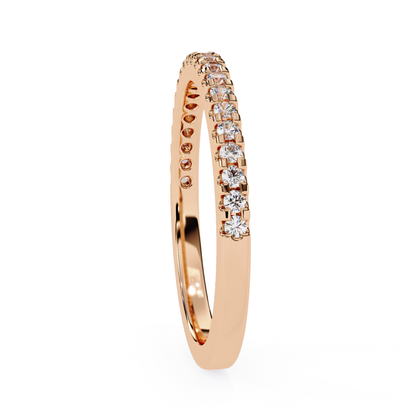 Side view of round diamond half eternity band in rose gold