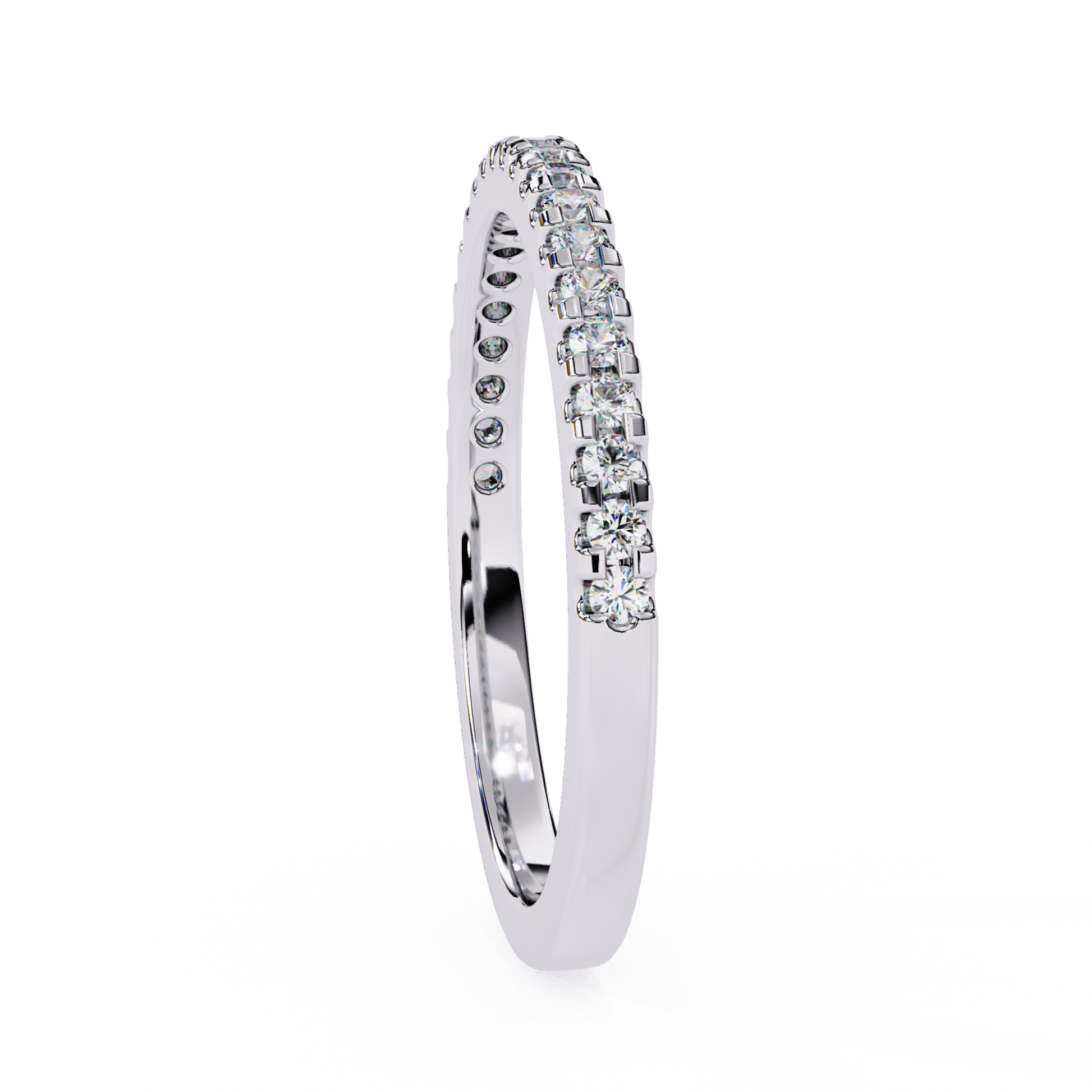 Side view of round diamond half eternity band in white gold