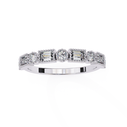 Silver Band With Round And Step Cut Gems Front View