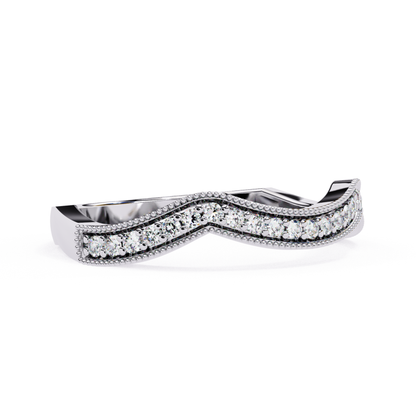 Stackable curved diamond ring in white gold Side View