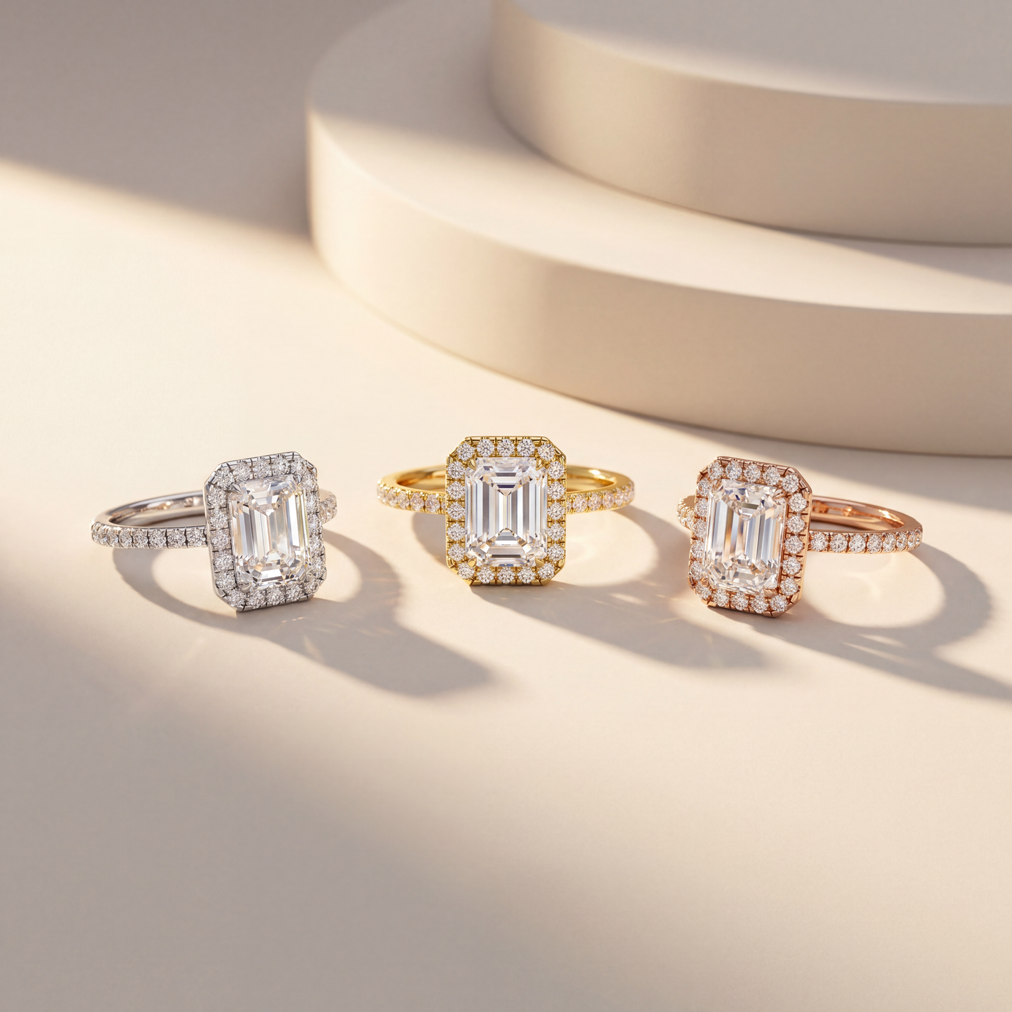 engagement ring, emerald cut ring, lab grown diamond, halo ring, yellow gold ring, emerald diamond ring, pavé ring, micro pave halo, prong setting, IGI certified, 14k gold ring, art deco ring, anniversary gift, diamond ring