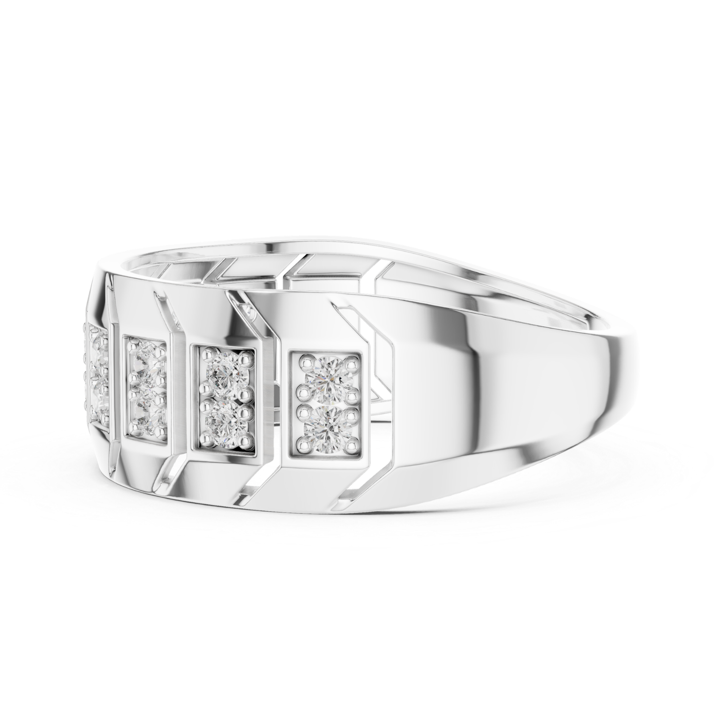 Side view round diamond white gold band ring
Tapered white gold ring with round diamonds
Round diamond white gold band from side angle
Wide white gold ring featuring round diamond rows
Geometric white gold band with round diamond accents
Modern white gold ring with paired round diamonds
Polished white gold band showcasing round diamonds
Contemporary round diamond white gold statement band
White gold diamond band with tapered profile
Angular white gold ring with round diamond settings