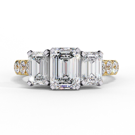 Three emerald cut diamonds set in gold band
Triple stone ring with three emerald diamonds
Elegant three stone ring with emerald cut diamonds
Gold band with three emerald cut diamonds
Three emerald diamonds set in classic design
Multi stone emerald cut diamond ring
Triple emerald cut diamonds with gold accents
Three stone ring with diamond details
Bold three diamond ring with emerald cuts
Classic three stone emerald cut diamond engagement ring