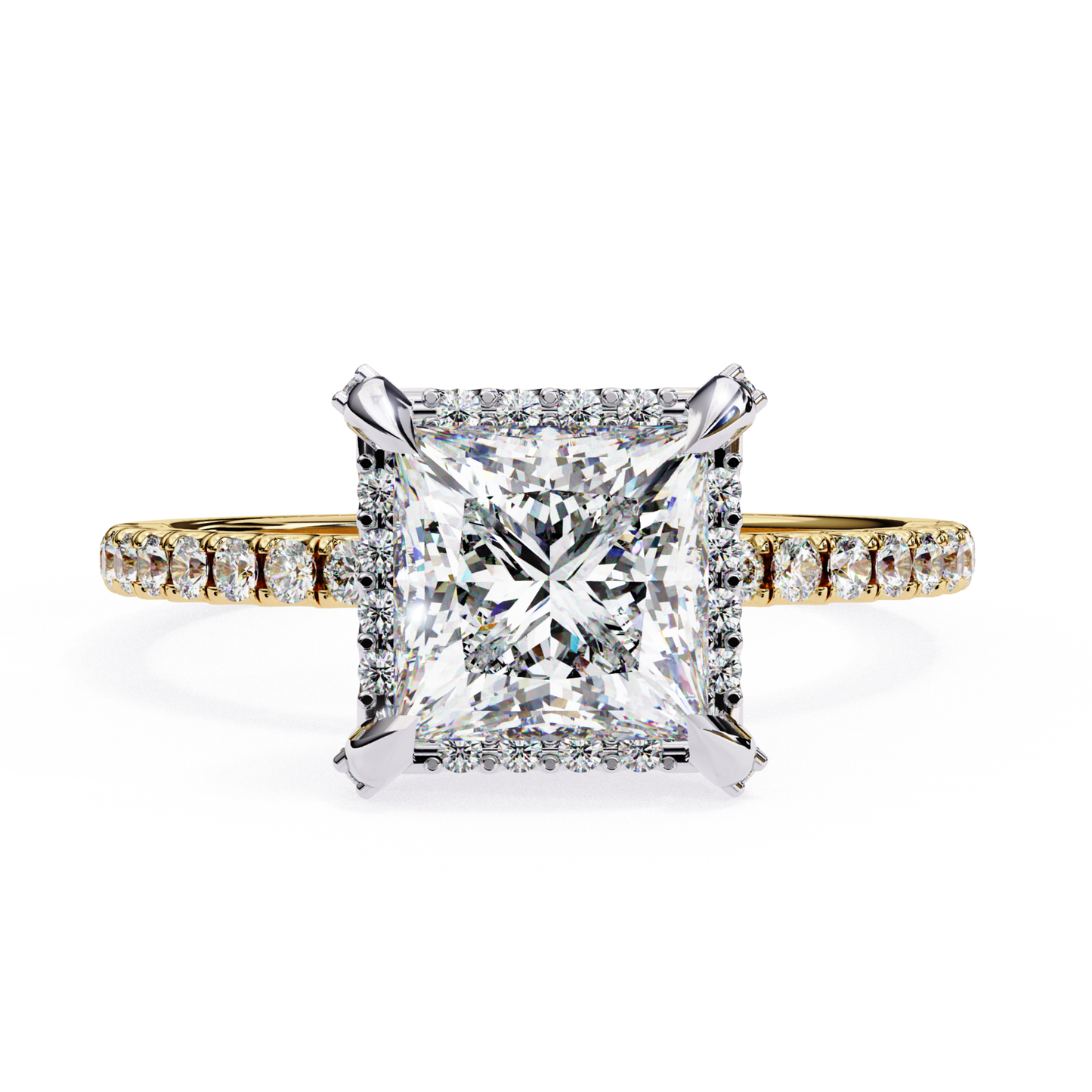 Two tone princess cut diamond ring
Princess cut diamond engagement ring side view
White and yellow gold princess diamond ring
Square princess cut diamond with halo
Two tone diamond engagement ring design
Princess cut diamond ring with side diamonds
Two tone princess diamond ring profile
Elegant princess cut diamond ring with halo
Yellow and white gold princess cut engagement ring
Princess diamond ring with halo and side stones