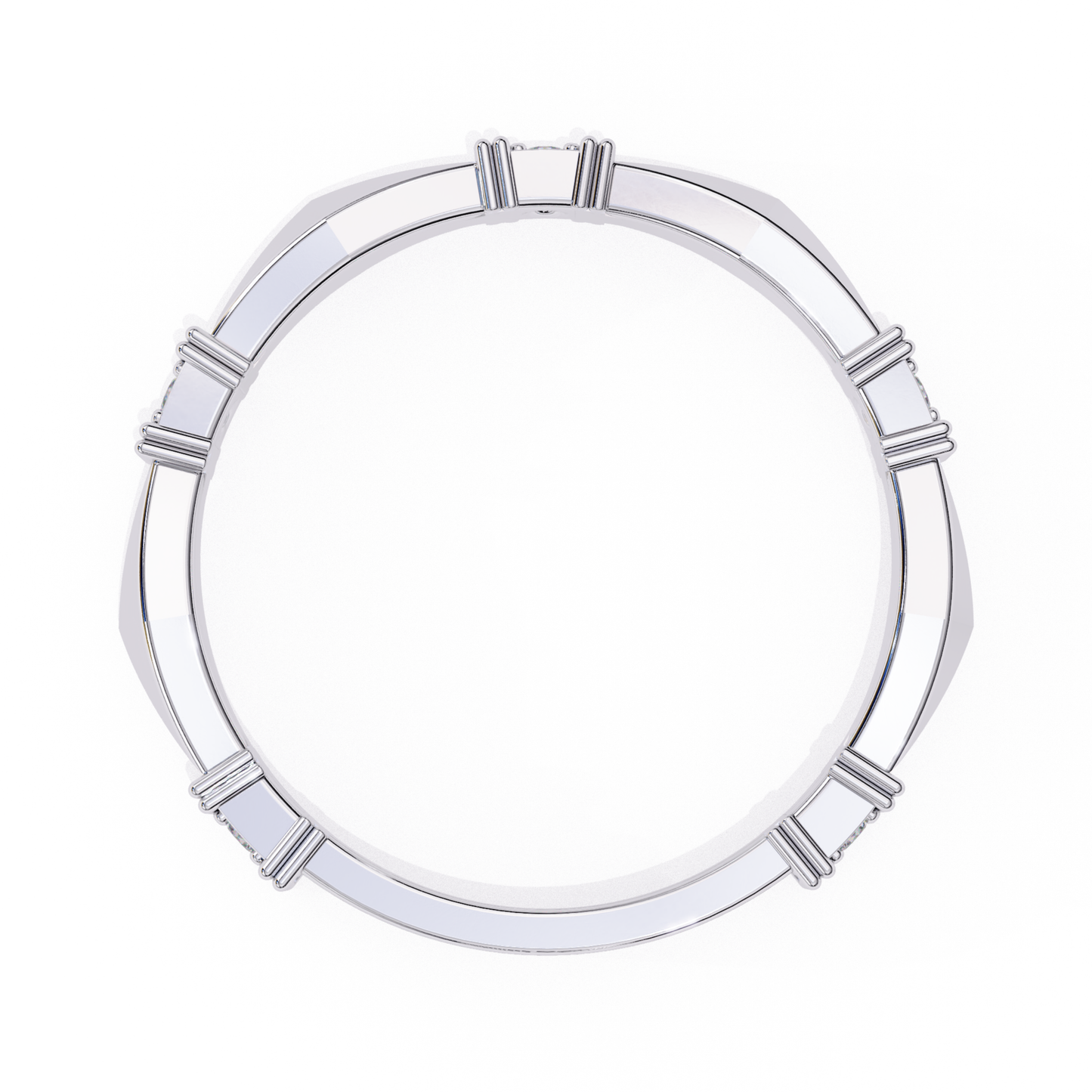 Clean and modern white gold ring with sparkling diamonds.