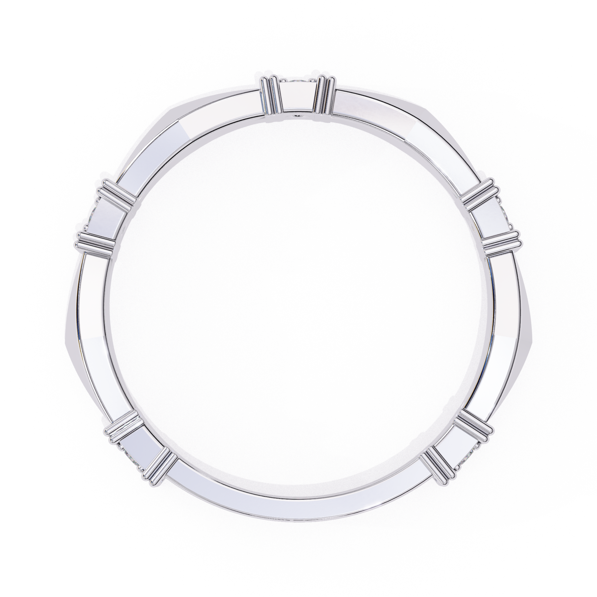 Clean and modern white gold ring with sparkling diamonds.