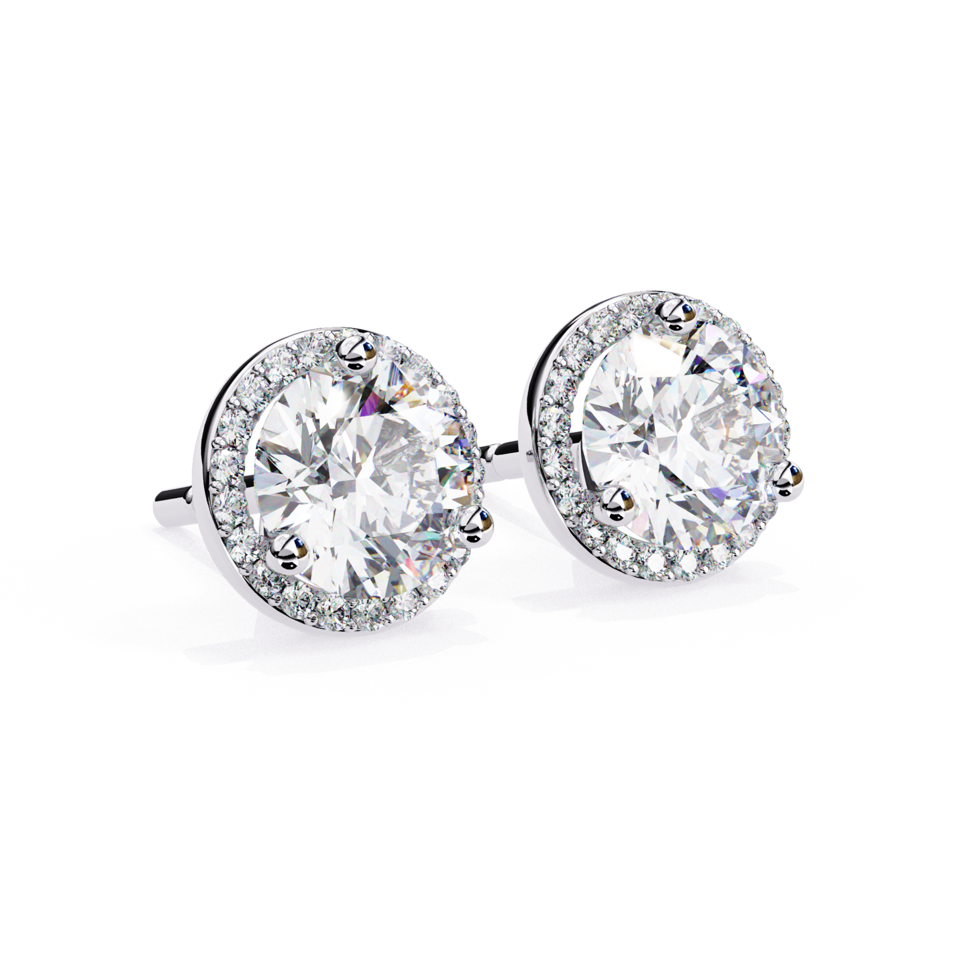 White gold stud earrings with round diamond halo frame