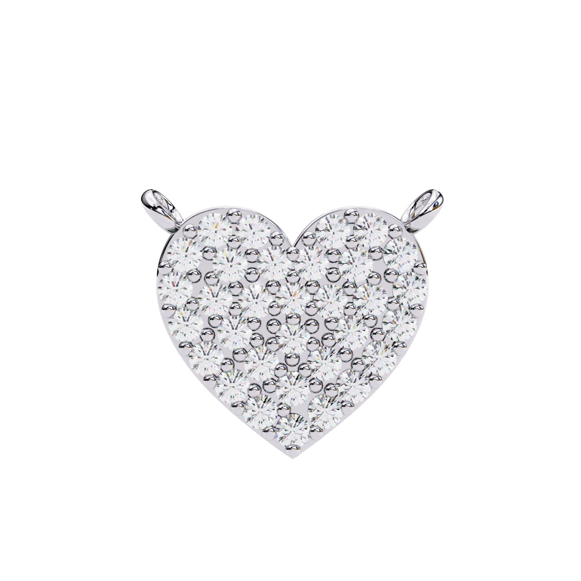 White gold heart pendant with round diamond setting front view