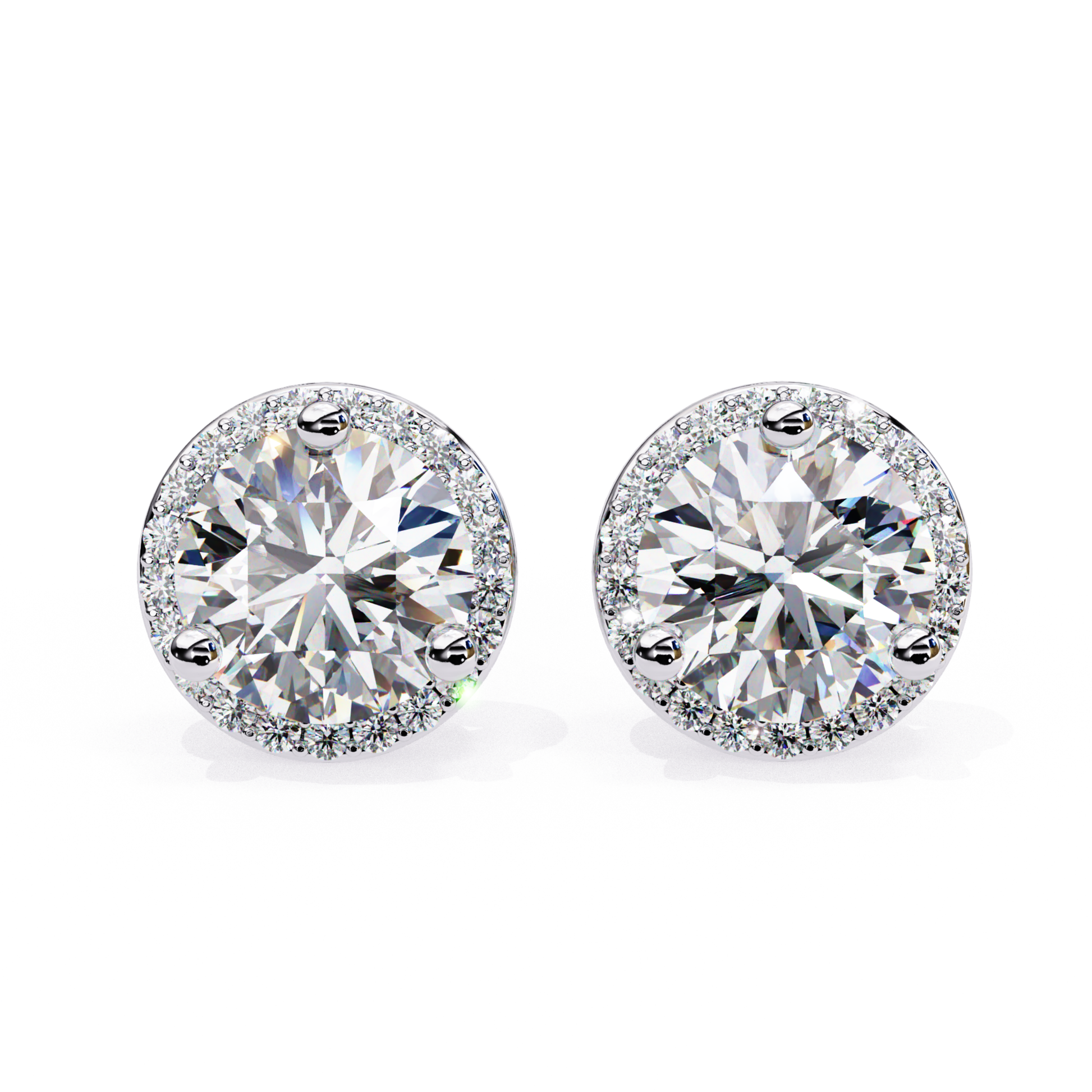 White gold round diamond stud earrings with halo design