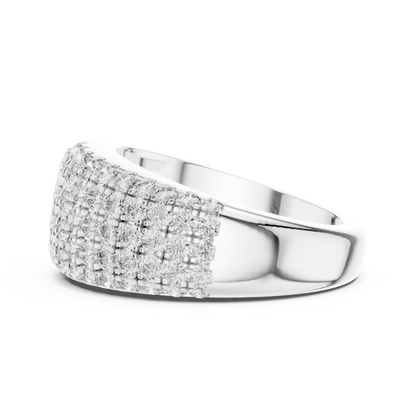 Angled view white gold wide Pave diamond band ring
White gold multi row diamond ring side perspective
White gold statement diamond band angled profile view
Wide white gold ring with round brilliant diamonds
White gold luxury Pave diamond anniversary band
Side perspective white gold layered diamond ring
Bold white gold multi diamond fashion band
White gold wide statement ring with Pave diamonds
Angled white gold round diamond band ring
White gold side angle wide diamond ring display