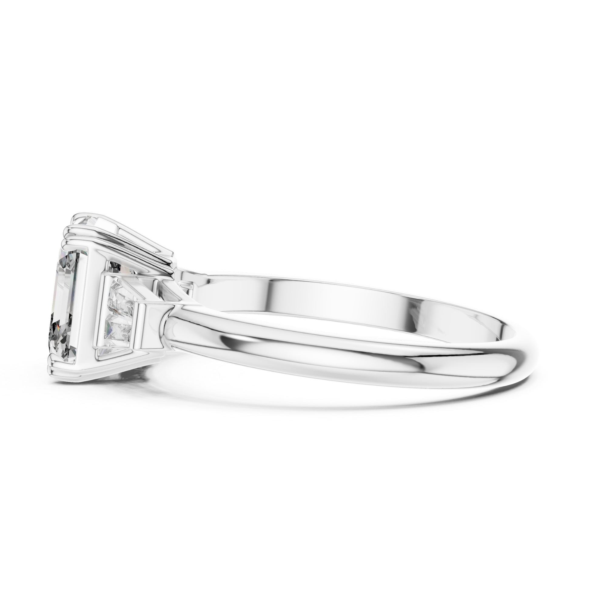 White gold Asscher cut diamond ring side view
Side view of Asscher cut diamond white gold ring
White gold three stone diamond ring profile
Asscher cut diamond ring with tapered side stones
White gold ring with elevated diamond setting
Side profile of polished white gold diamond ring
Lab grown Asscher diamond ring side view
White gold ring with Asscher center stone profile
White gold diamond ring with cathedral setting
Asscher cut diamond engagement ring side profile