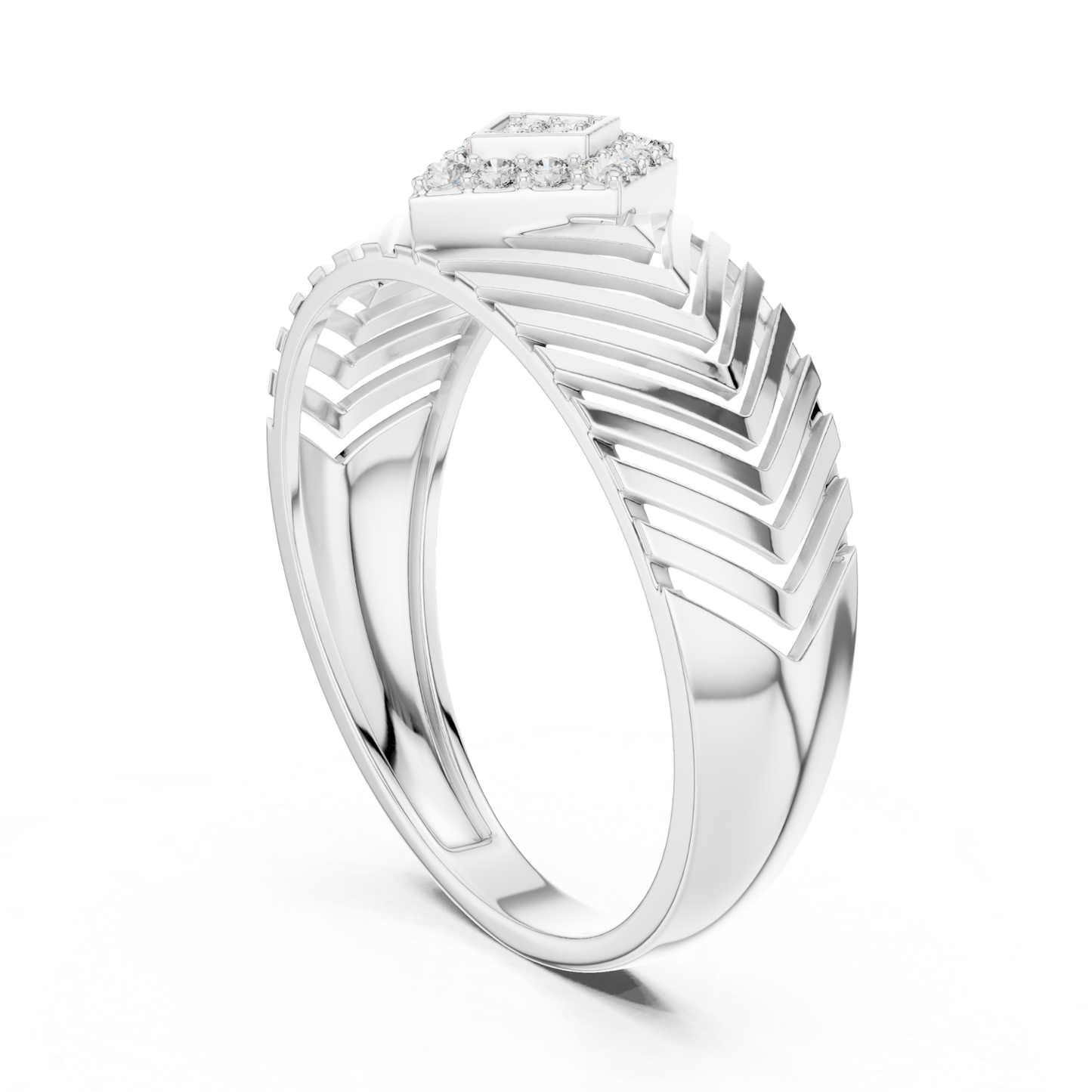 White gold chevron pattern diamond ring side view
Side profile white gold layered fashion ring
White gold geometric angled band ring
Modern white gold structured diamond ring
White gold textured chevron style band
Contemporary white gold Art Deco ring
White gold open pattern statement ring
Elegant white gold angular fashion band
White gold round diamond side angle ring
White gold layered geometric band design
