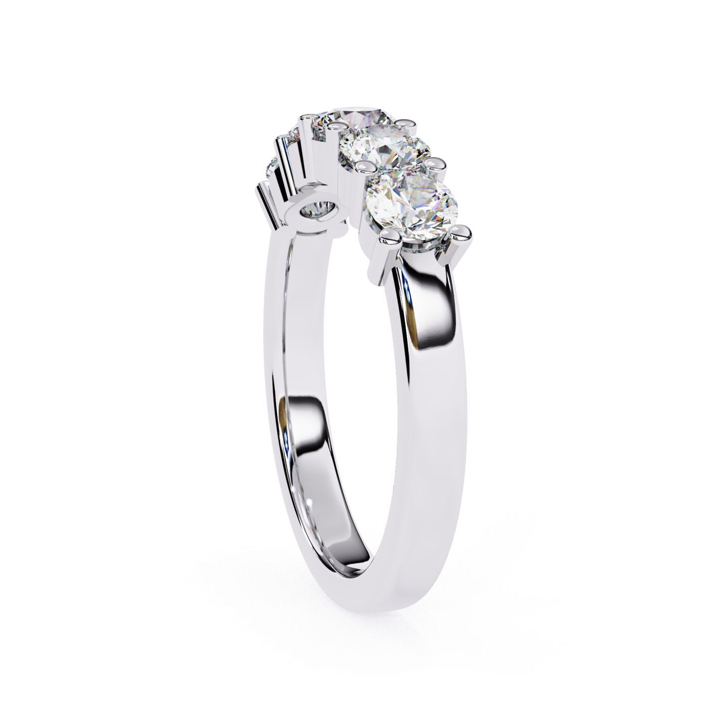 White gold ring side profile view
White gold band with raised diamonds
Side angle white gold diamond ring
Profile view white gold ring design
White gold band showing diamond setting
Side view of white gold diamond band
White gold ring with visible prong work
Profile design of white gold band
Side detail of white gold diamond ring
White gold band side structure