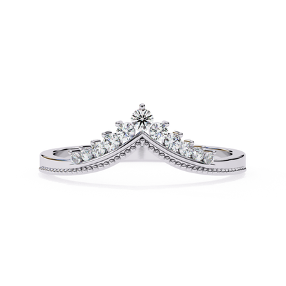White gold V band with round diamonds
Curved white gold band with diamonds
V shape diamond band in white gold
Round diamond set V band
Pointed white gold diamond band
Front view white gold V band
Narrow white gold band with diamonds
Top view curved diamond band
White gold V pattern band
White gold band with small diamonds