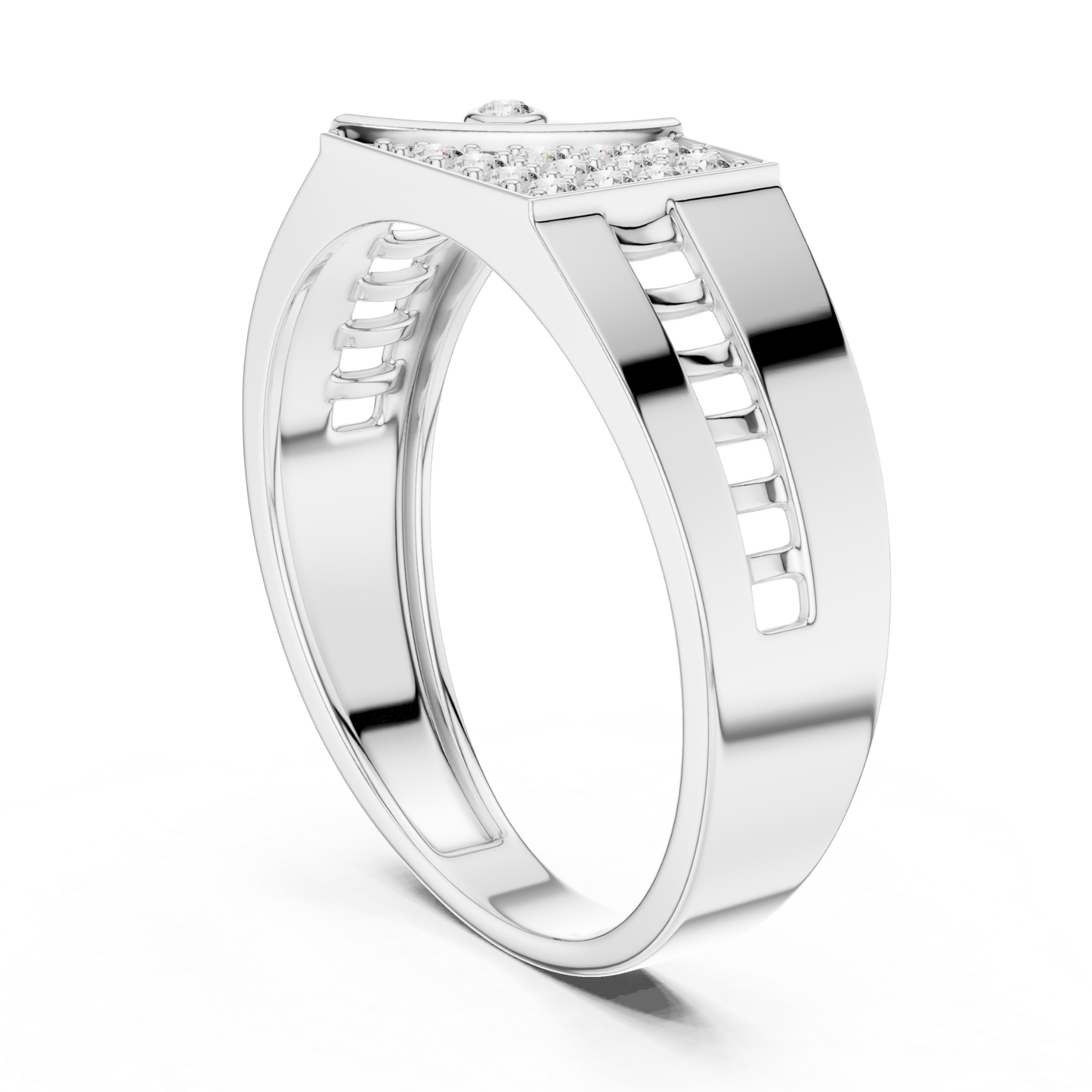 White gold diamond top signet ring side view
Modern white gold signet ring with diamonds
White gold geometric band with diamond top
Contemporary white gold diamond signet design
Bold white gold statement ring side profile
White gold polished ring with diamond accents
Elegant white gold modern signet band
White gold luxury geometric diamond ring
Wide white gold fashion ring with diamonds
White gold designer signet ring profile