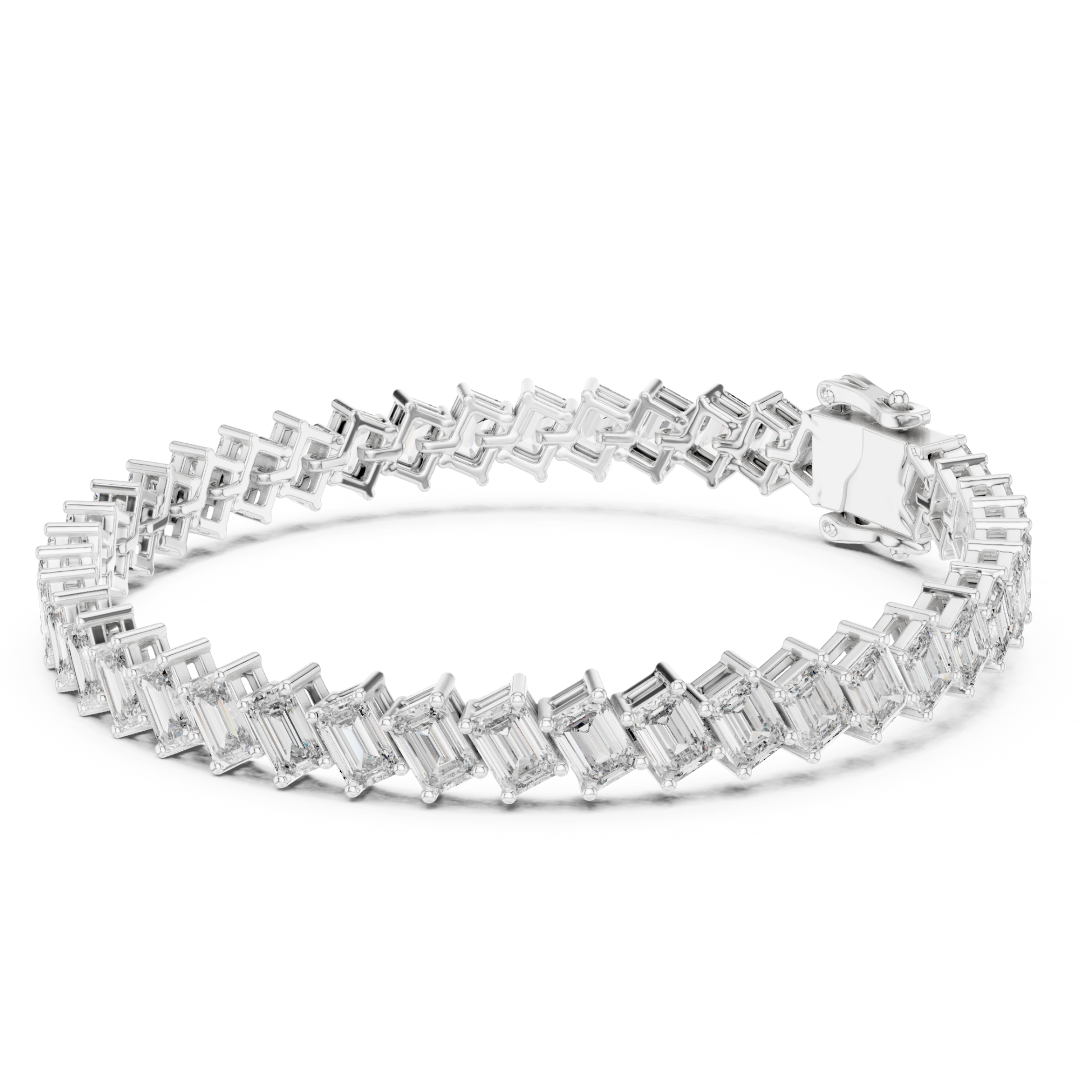 White gold east west emerald diamond tennis bracelet
White gold emerald cut link bracelet
Luxury east west diamond bracelet
White gold geometric emerald bracelet
Fine jewelry emerald cut tennis bracelet
Modern white gold diamond bracelet
Sparkling emerald cut bracelet design
Premium white gold bracelet close up
Womens emerald diamond tennis bracelet
White gold emerald diamond bracelet side angle