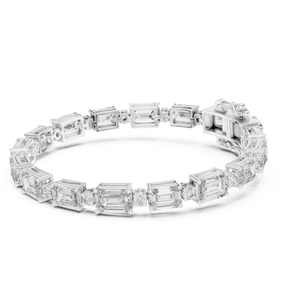 Close up white gold emerald and round diamond bracelet
White gold bracelet with emerald cut diamond links
Detailed view mixed shape diamond tennis bracelet
Emerald and round diamond bracelet close perspective
White gold bracelet with step cut diamond pattern
Close angle emerald diamond bracelet with round accents
White gold geometric diamond bracelet detail view
Mixed cut diamond bracelet with secure clasp
Emerald and round diamond line bracelet close up
White gold bracelet emerald and round diamonds