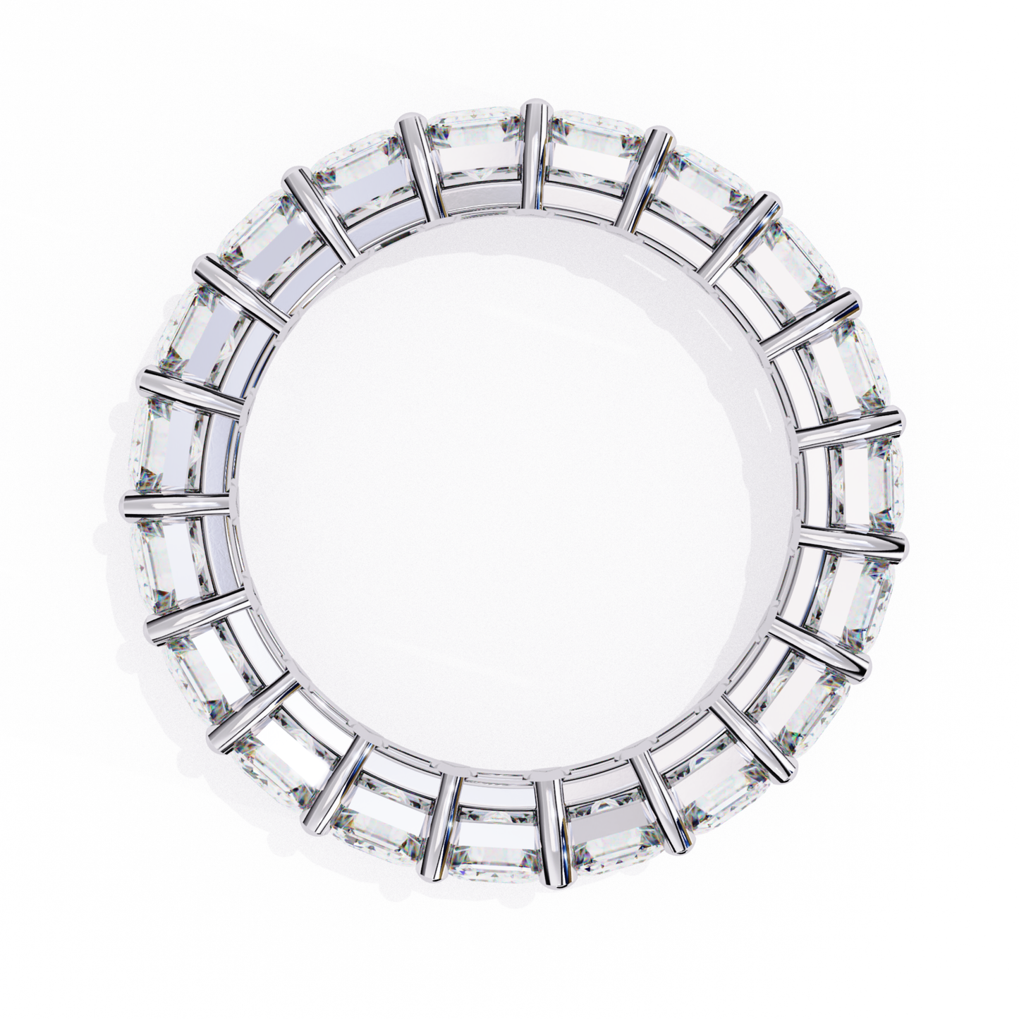 White gold eternity ring with emerald diamonds
Emerald cut diamonds in white gold eternity band
Continuous emerald diamonds set in white gold
Top view of white gold eternity ring
Close up of white gold band with emerald diamonds
Side view of white gold diamond eternity ring
Polished white gold band with emerald diamonds
White gold band featuring emerald cut diamonds
Elegant white gold eternity band
Classic white gold ring with emerald diamonds