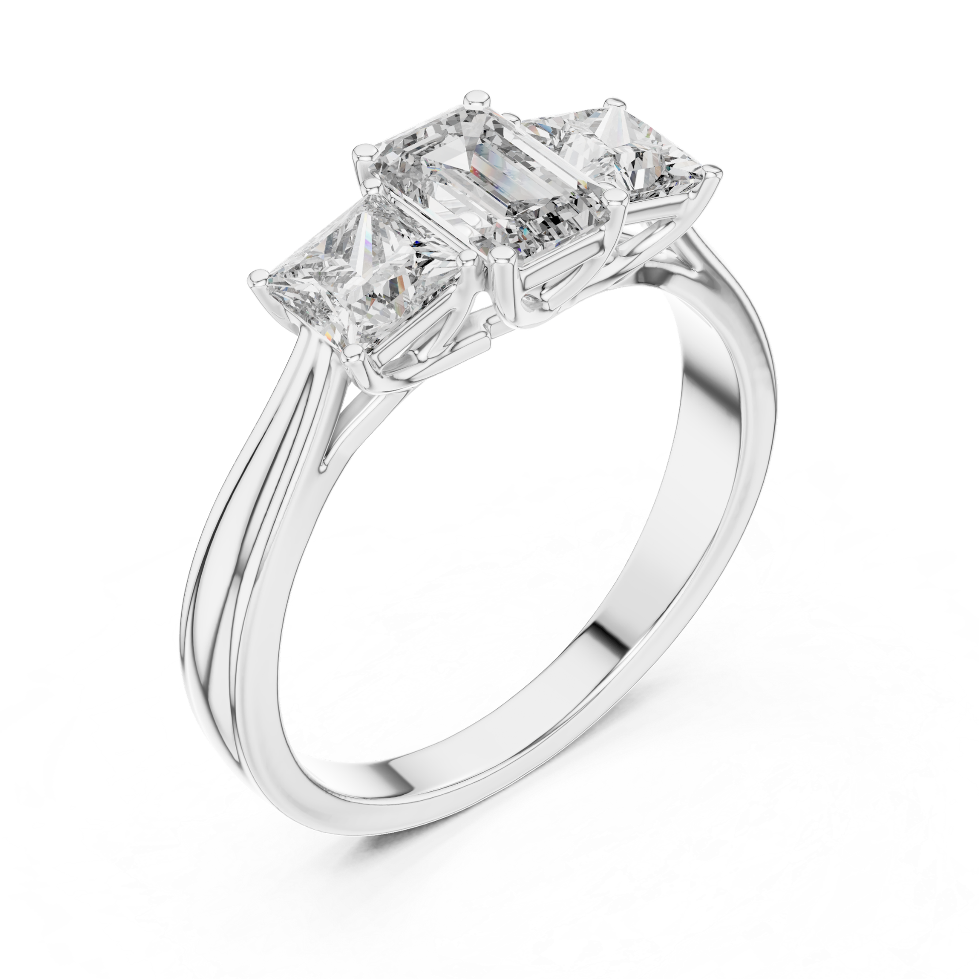 White gold emerald cut three diamond ring angle
Angled emerald cut three diamond gold ring
White gold emerald center diamond ring profile
Emerald cut ring with princess side diamonds
White gold three diamond ring angled view
Polished emerald cut three diamond gold ring
Triple shoulder emerald cut diamond ring
Emerald center ring with square side diamonds
White gold angled three diamond ring style
Classic emerald cut three diamond gold ring