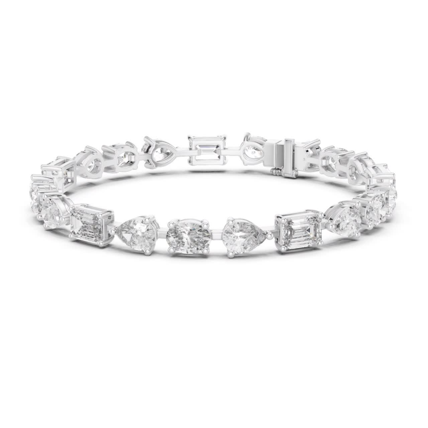Front view white gold emerald oval pear diamond bracelet
White gold mixed shape diamond tennis bracelet
Emerald oval pear diamond bracelet design
White gold bracelet with oval pear diamonds
Multi shape diamond bracelet front profile
White gold bracelet with emerald cut diamonds
Pear oval emerald diamond line bracelet
Front angle mixed cut diamond bracelet
White gold designer diamond tennis bracelet
Emerald oval pear diamond bracelet in white gold