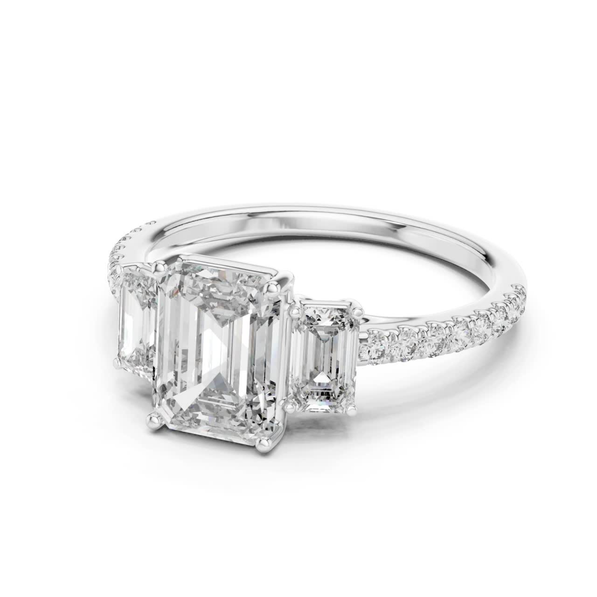Side view of emerald cut three stone diamond ring in white gold
White gold emerald diamond ring with pave band side view
Emerald cut diamond engagement ring side profile
Three stone emerald diamond ring in white gold side view
White gold ring with emerald cut diamonds side view
Emerald cut lab diamond ring with pave band
Minimal white gold emerald diamond ring side view
Side profile of three stone diamond ring with pave band
Classic emerald cut ring in white gold side view
White gold pave band ring