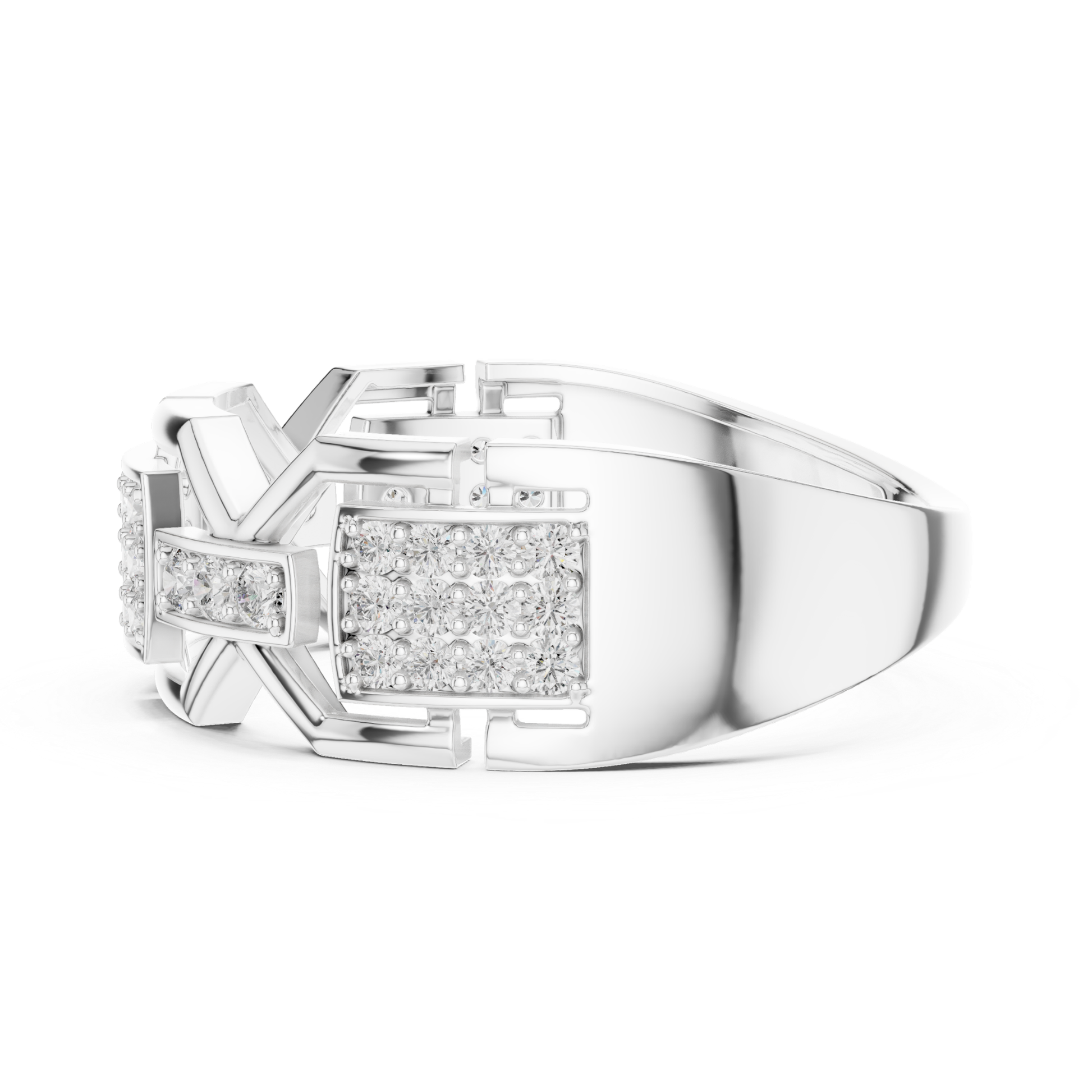 White gold geometric diamond band side profile
Side angle white gold abstract diamond ring
Modern white gold geometric statement band ring
White gold layered cluster diamond ring side
Contemporary white gold architectural diamond ring
White gold open frame diamond band design
Luxury white gold geometric fashion ring profile
Bold white gold modern diamond ring side view
White gold polished geometric cluster band ring
Elegant white gold statement diamond band side