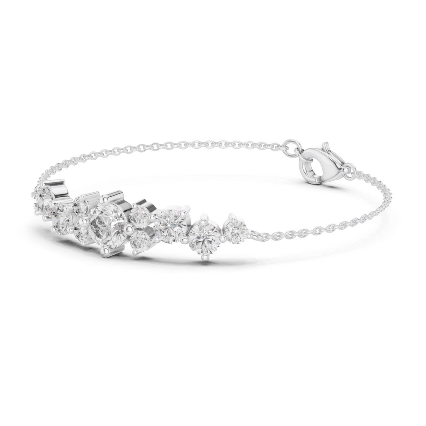 White gold graduated round diamond chain bracelet
Round diamond bracelet with center stone design
White gold bracelet featuring graduated diamonds
Multi size round diamond chain bracelet
White gold diamond bracelet with prong settings
Graduated diamond station bracelet in white gold
Fine chain bracelet with round brilliant diamonds
White gold diamond centerpiece bracelet
Delicate round diamond link bracelet
White gold bracelet with cascading diamond arrangement