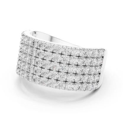 White gold multi row Pave diamond statement band ring
Wide white gold diamond band angled side view
White gold layered round diamond fashion ring
Multi row white gold diamond anniversary band
White gold luxury Pave diamond wide ring
Angled white gold statement diamond band ring
White gold broad diamond ring with round stones
Side perspective white gold multi layer diamond ring
White gold bold Pave diamond band design
Round brilliant diamond wide white gold band ring