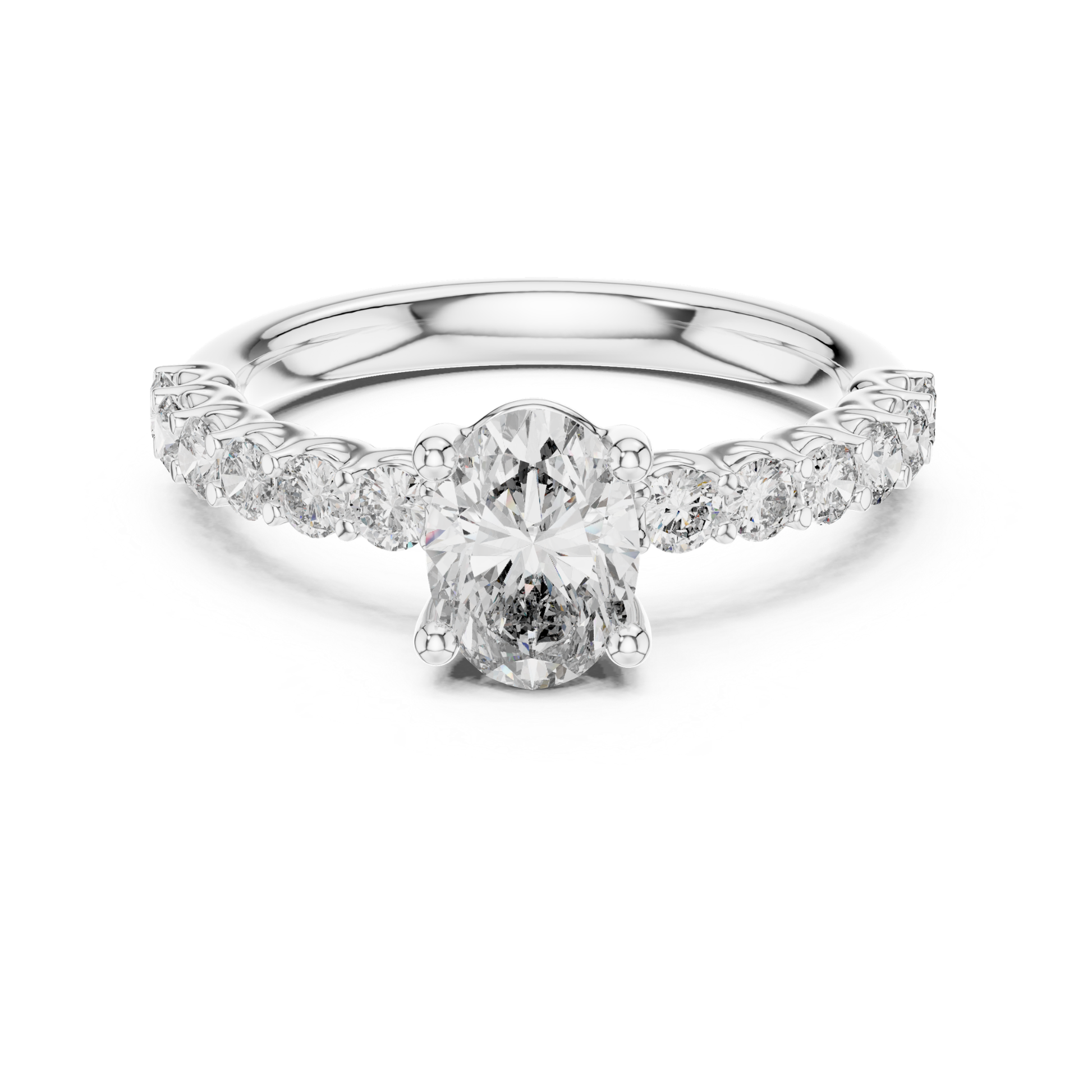 White gold oval diamond pave ring with accent stones
Oval diamond engagement ring in white gold setting
White gold ring with oval center diamond stone
Oval cut diamond ring with pave accent band
White gold oval solitaire diamond ring with accents
Oval diamond ring with side accent diamonds
White gold oval lab grown diamond ring setting
Oval diamond prong setting engagement ring in gold
White gold diamond ring with pave accent details
Oval center diamond white gold band with accents