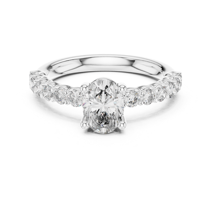 White gold oval diamond pave ring with accent stones
Oval diamond engagement ring in white gold setting
White gold ring with oval center diamond stone
Oval cut diamond ring with pave accent band
White gold oval solitaire diamond ring with accents
Oval diamond ring with side accent diamonds
White gold oval lab grown diamond ring setting
Oval diamond prong setting engagement ring in gold
White gold diamond ring with pave accent details
Oval center diamond white gold band with accents