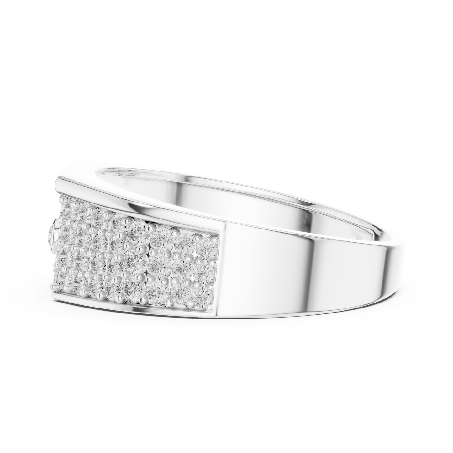 White gold pave diamond band ring back view
Back profile white gold diamond statement ring
White gold wide band with pave diamonds
Modern white gold diamond ring rear angle
Contemporary white gold pave diamond band
White gold luxury ring with diamond rows
Elegant white gold rear view diamond ring
White gold geometric pave diamond profile
Bold white gold fashion ring back detail
White gold designer band with pave diamonds