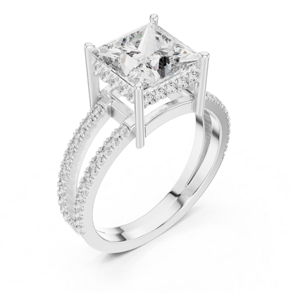 White gold princess diamond ring
Split shank white gold ring with princess cut solitaire
Large princess diamond ring with pave split band
White gold engagement ring with elevated diamond setting
Elegant princess cut diamond ring with double shank
Modern white gold statement ring with pave accents
Fine white gold ring with four prong princess diamond setting
Princess cut diamond ring with open gallery structure
Angled view of white gold split shank diamond ring
White gold solitaire ring with pave diamond