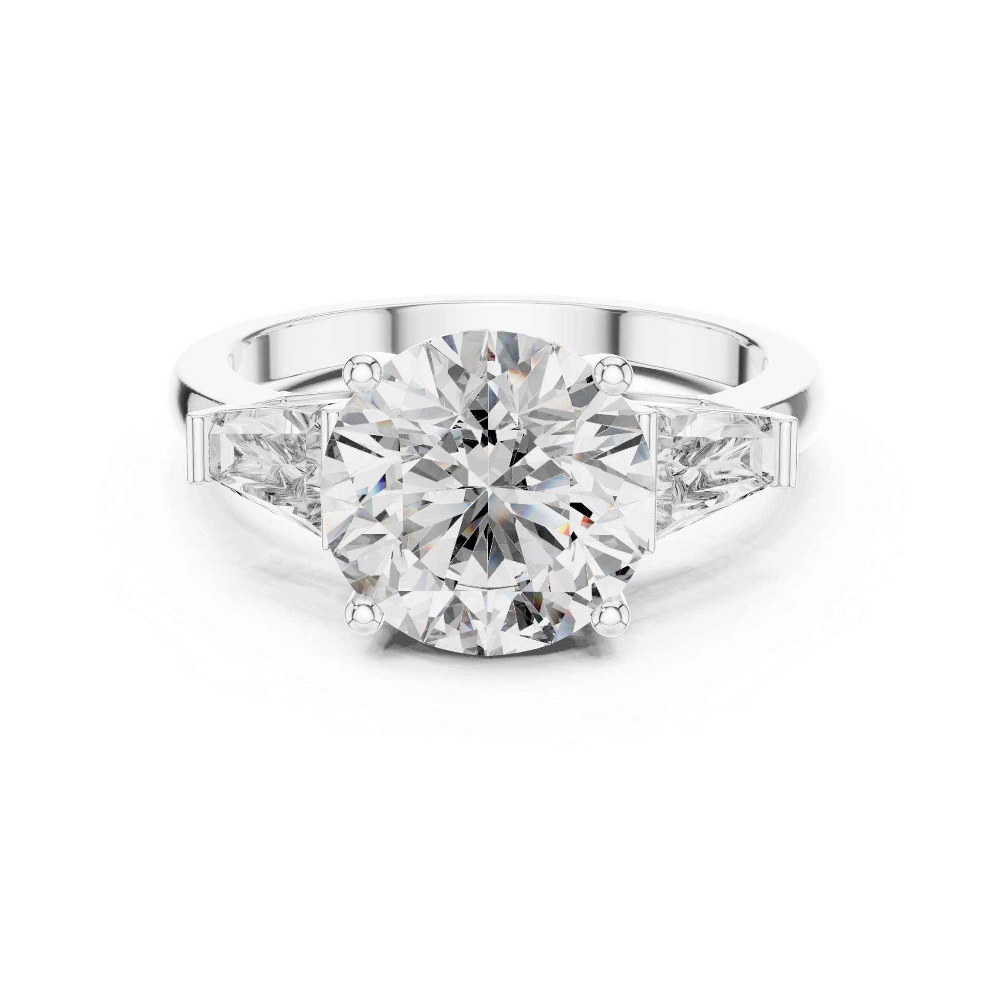 White gold round brilliant three stone ring
Round brilliant diamond ring with trapezoid side stones
White gold three stone engagement ring
Round brilliant diamond ring in white gold
White gold ring with tapered side diamonds
Lab grown round brilliant three stone ring
White gold round center diamond ring
Three stone diamond ring with polished band
Round brilliant diamond ring with side stones
Classic three stone diamond ring