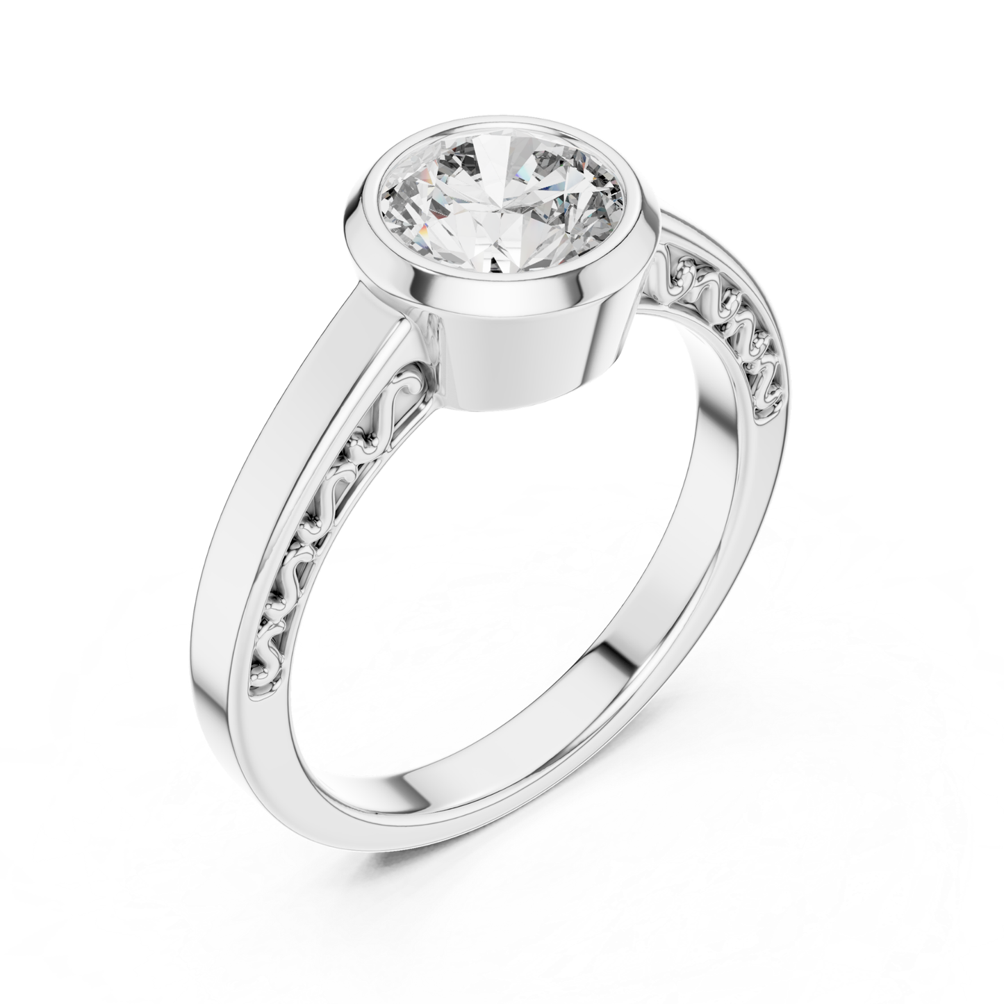 White gold round diamond bezel solitaire ring angle view
White gold round bezel diamond ring angled profile
Round diamond bezel solitaire ring in white gold
Polished white gold bezel diamond ring angle view
Round brilliant bezel set diamond white gold ring
White gold round bezel diamond ring profile view
Angled round diamond bezel setting white gold ring
White gold bezel set solitaire diamond ring angle
Round diamond white gold bezel ring perspective
White gold bezel solitaire diamond ring design