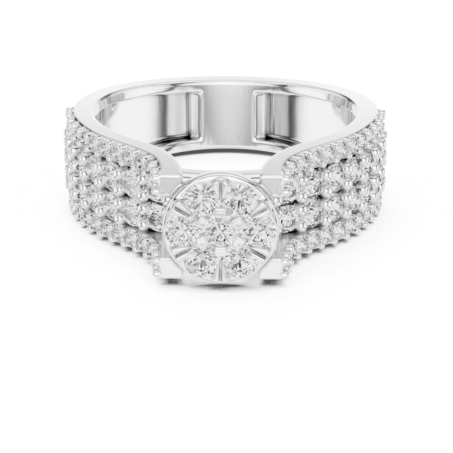 Round diamond cluster ring in white gold
White gold diamond cluster engagement ring
Floral diamond ring with pave band in white gold
Round diamond flower cluster ring front view
White gold ring with round diamond cluster center
Multi diamond cluster ring with wide pave band
White gold floral diamond statement ring
Pave diamond band with round cluster center
Classic round diamond cluster ring in white gold
White gold diamond flower ring with pave details