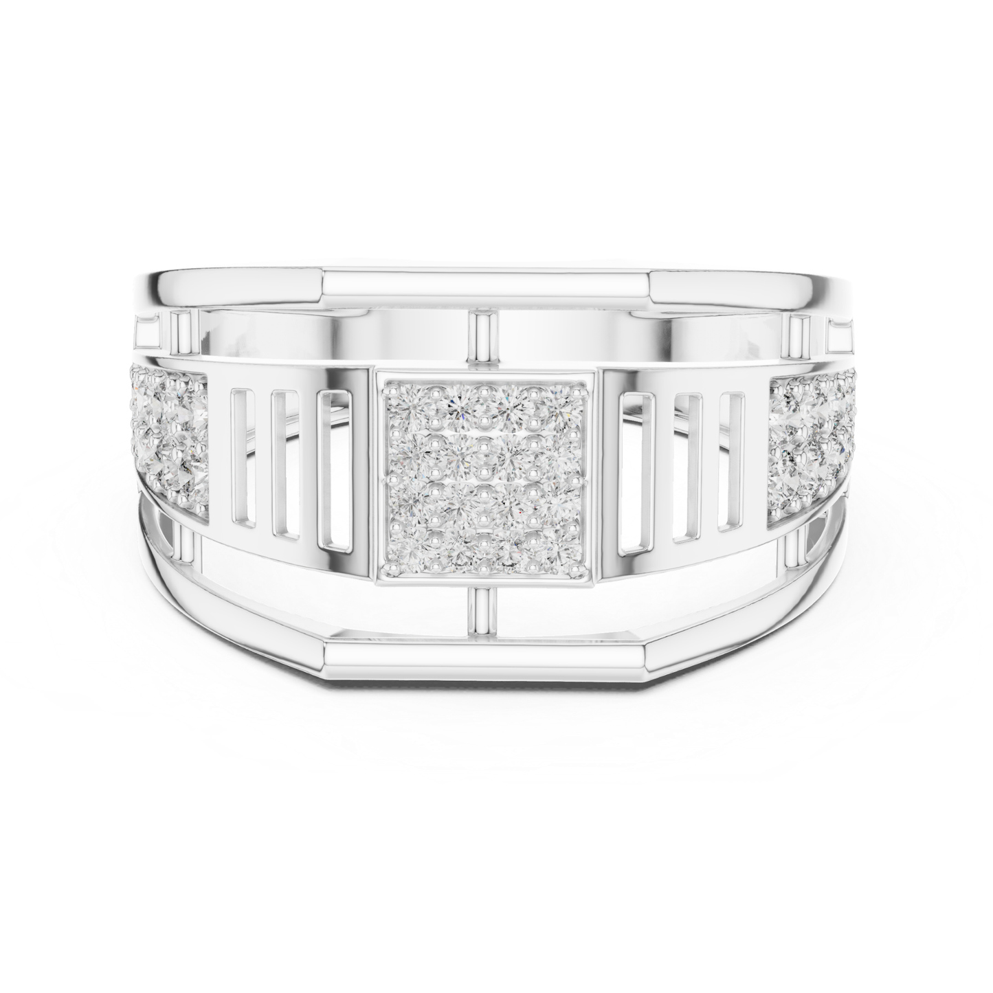 White gold geometric band ring with round diamonds
Modern white gold diamond statement ring design
Elegant white gold open style diamond band
White gold square cluster diamond fashion ring
Luxury white gold wide band ring for women
Stylish white gold round diamond designer ring
Fine jewelry white gold geometric diamond ring
Handmade white gold diamond band closeup view
Unique white gold open frame diamond ring
White gold modern ring with sparkling diamonds