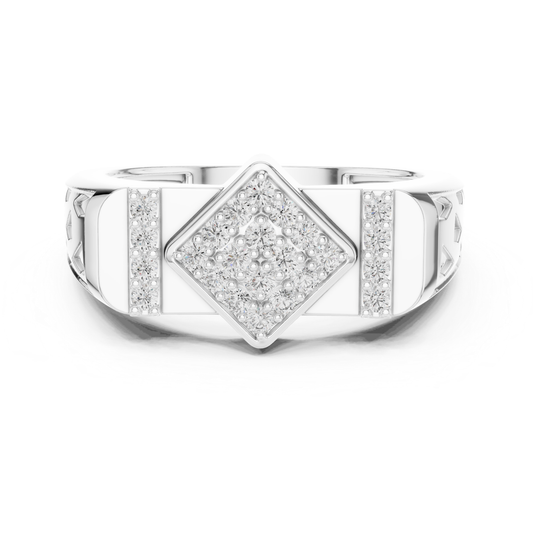 White gold diamond cluster ring front view
Round diamond geometric ring in white gold
White gold statement ring with diamond center
White gold cluster ring with inspired diamond design
Round cut diamond ring with bold gold band
White gold fashion ring with geometric top
Elegant white gold ring with diamond detail
Modern white gold geometric ring with finish
Luxury white gold diamond ring with profile
White gold multi diamond ring with setting
