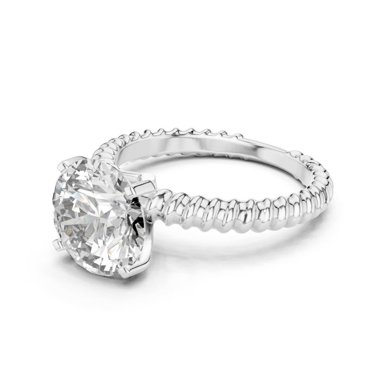 White gold round cut diamond rope band side angle
Angled view of white gold solitaire diamond ring
Round diamond ring with twisted rope band
Four prong white gold round diamond ring
White gold solitaire ring with textured band
Round brilliant diamond rope shank ring
White gold engagement ring side angle
Polished white gold round diamond ring
Rope band white gold solitaire ring profile
White gold round diamond prong setting ring