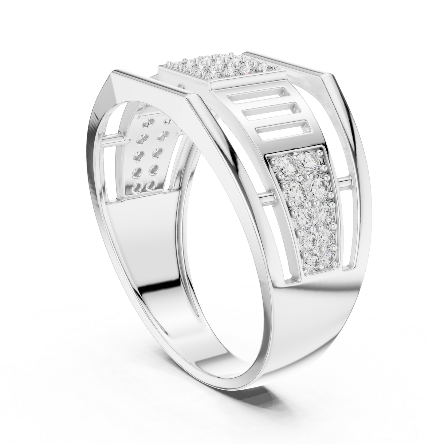 White gold architectural ring with round diamonds
Modern white gold geometric diamond band ring
Elegant white gold open frame diamond ring
White gold square cluster diamond statement ring
Luxury white gold wide band ring for women
Stylish white gold designer ring with diamonds
Fine jewelry white gold contemporary diamond ring
Unique white gold geometric fashion ring closeup
Handmade white gold round diamond ring design
White gold modern ring with sparkling diamond accents