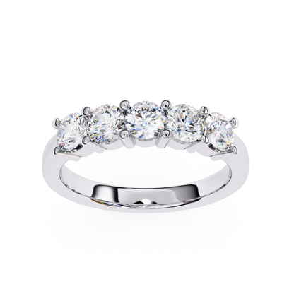 White gold band with round diamonds
Round diamond row set on white gold ring
Front view white gold diamond band
Top view round diamond ring design
White gold ring with multiple round diamonds
Prong set round diamonds on white gold band
Close view of round diamonds on ring
Polished white gold ring with diamonds
Classic white gold band featuring round diamonds
Simple white gold ring with diamond row