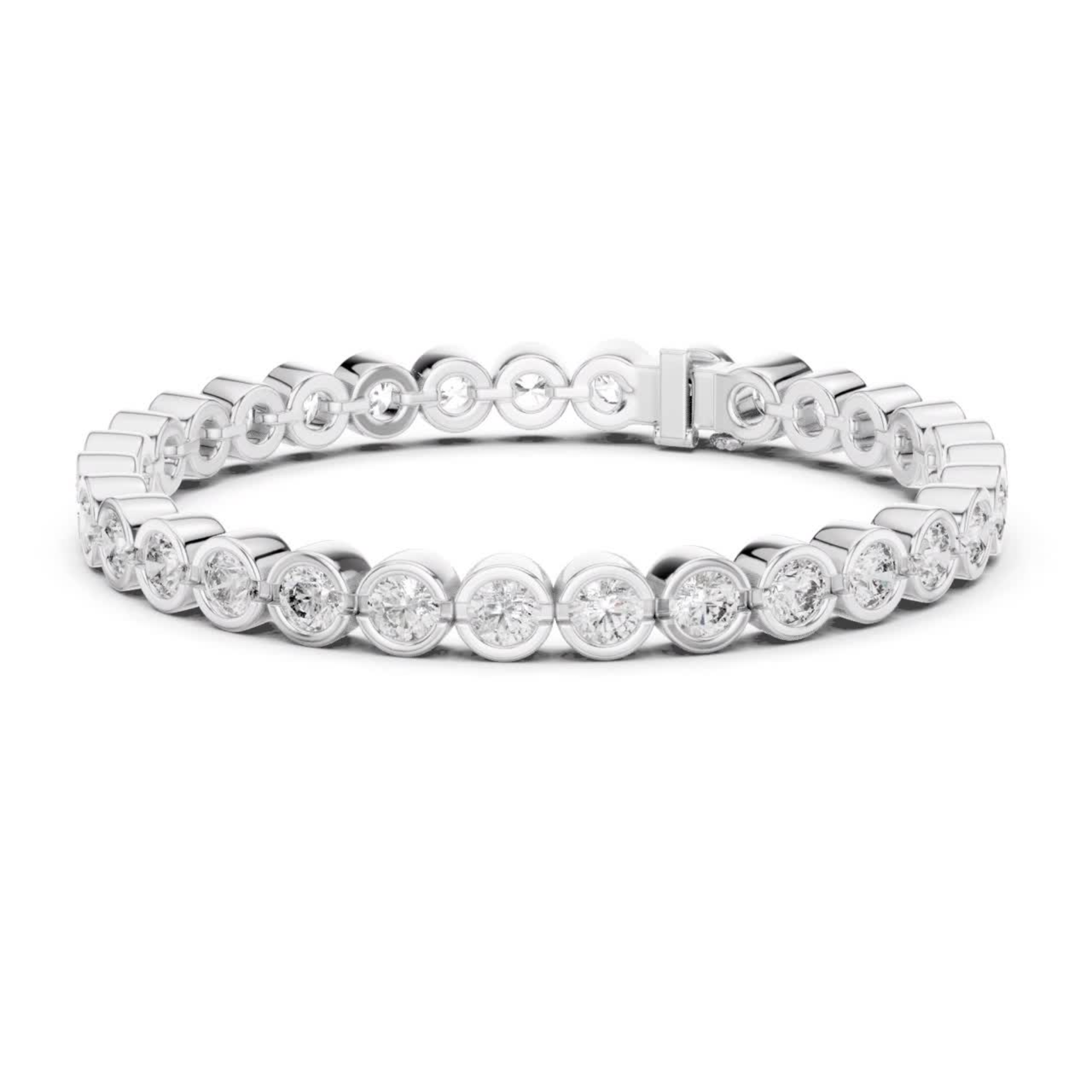 White gold round diamond circle link bracelet
Diamond bracelet with bezel framed stones
White gold diamond chain bracelet design
Round stone bracelet with linked settings
White gold diamond wrist bracelet
Continuous round diamond bracelet style
Circular diamond link bracelet in white gold
Diamond bracelet with polished gold links
Round diamond bracelet with secure clasp
White gold luxury diamond bracelet