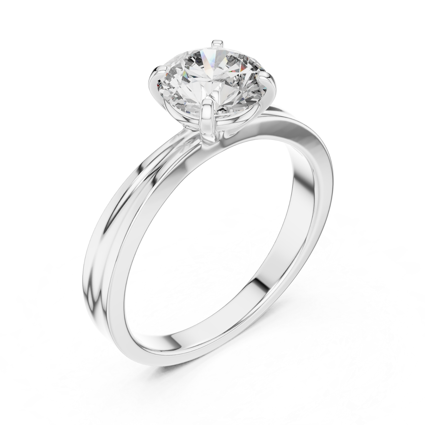 White gold round diamond ring from side angle
Side angle white gold solitaire diamond ring
White gold classic ring with round diamond
White gold polished diamond ring side profile
Round diamond white gold ring angled perspective
White gold four prong solitaire ring detail
White gold elegant round diamond ring angle
Raised round diamond setting in white gold
White gold slim band diamond solitaire ring
White gold round cut diamond ring side detail